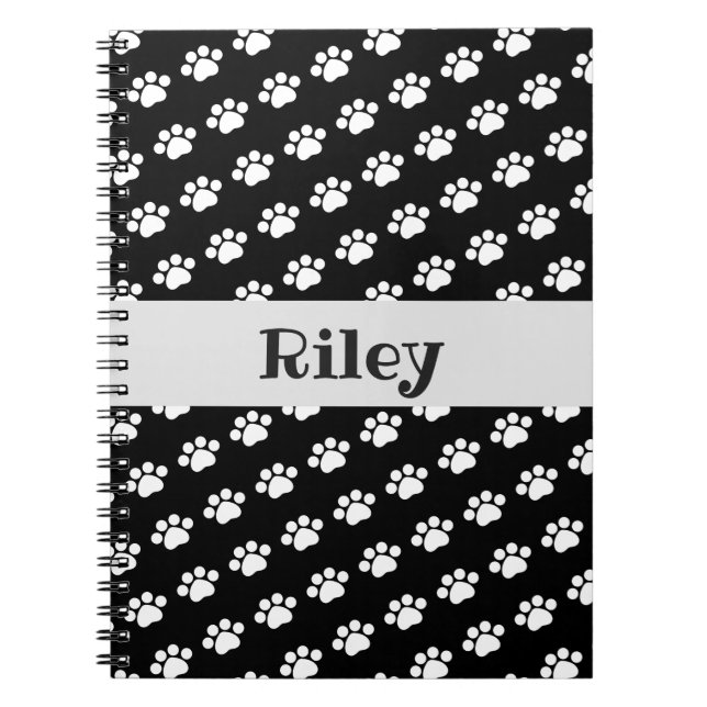 Personalized White Paw Print Pattern Notebook (Front)