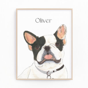 Personalized White Pied Frenchie French Bulldog Photo Print