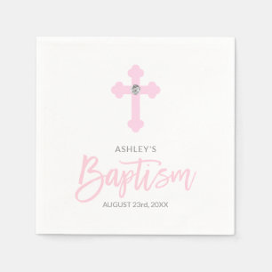 Personalized White Pink GIRL Cross BAPTISM Napkin