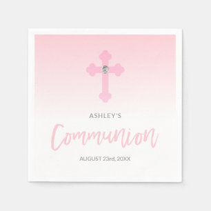 Personalized White Pink GIRL Cross Holy COMMUNION Napkin