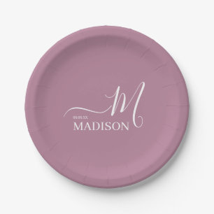 Personalized White Pink Signature Family Name Paper Plate