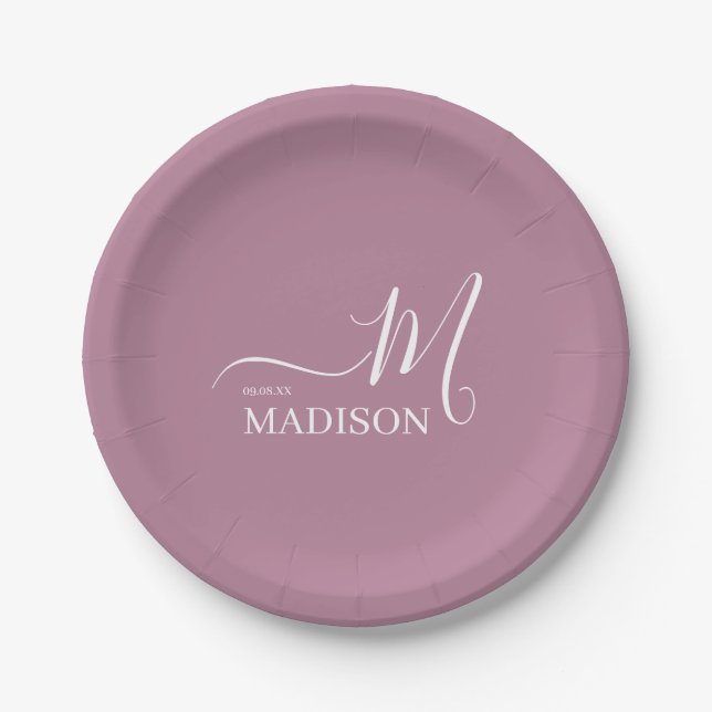 Personalized White Pink Signature Family Name Paper Plate (Front)