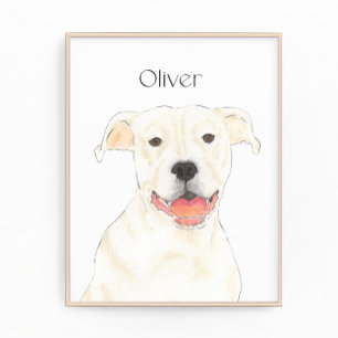 Personalized White Pitbull Staffy Dog Art Photo Print