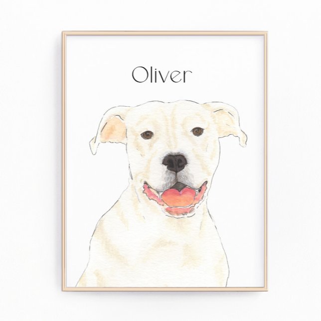 Personalized White Pitbull Staffy Dog Art Photo Print (Creator Uploaded)
