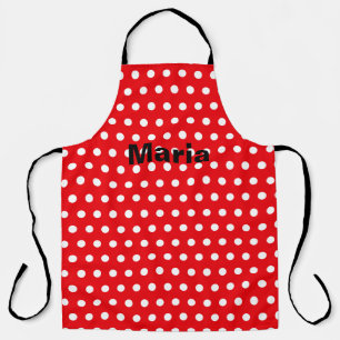 Personalized White Polka Dot Red Background Apron