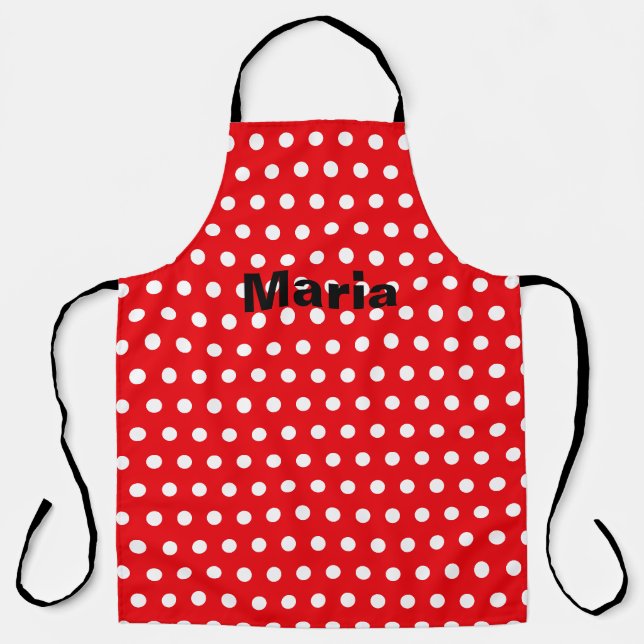Personalized White Polka Dot Red Background Apron (Front)