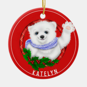 Personalized White Polor Bear Year Ceramic  Ornament