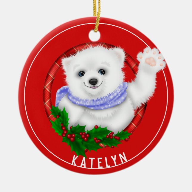 Personalized White Polor Bear Year Ceramic  Ornament (Front)