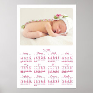 Personalized White Poster Yearly Calendar 2016