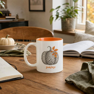 Personalized White Pumpkin Elegant Fall Autumn Two-Tone Coffee Mug