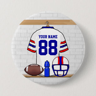 Personalized White Red Blue Football Jersey 3 Inch Round Button