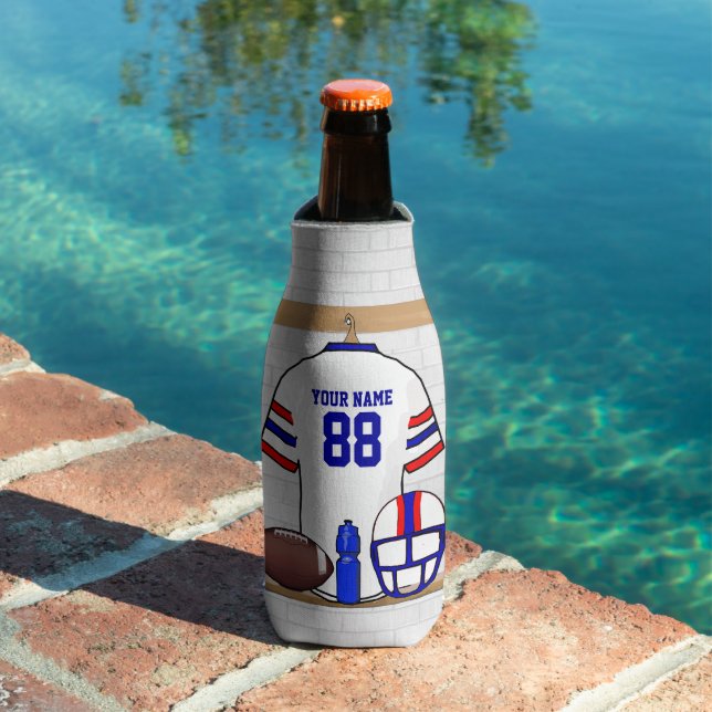 Personalized White Red Blue Football Jersey Bottle Cooler (In Situ Pool)