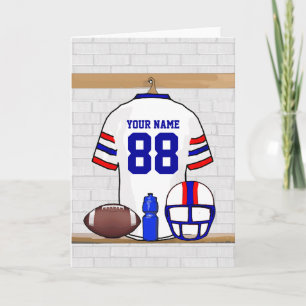 Personalized White Red Blue Football Jersey Card