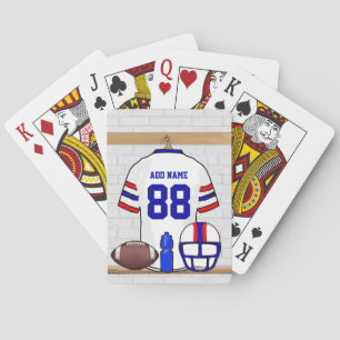 Personalized White Red Blue Football Jersey Playing Cards