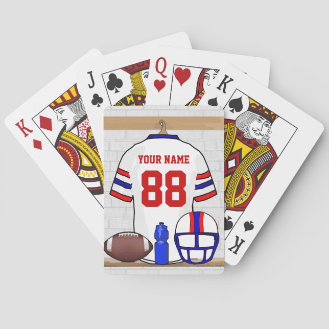 Personalized White Red Blue Football Jersey Playing Cards (Back)