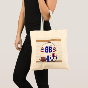 Personalized White Red Blue Football Jersey Tote Bag