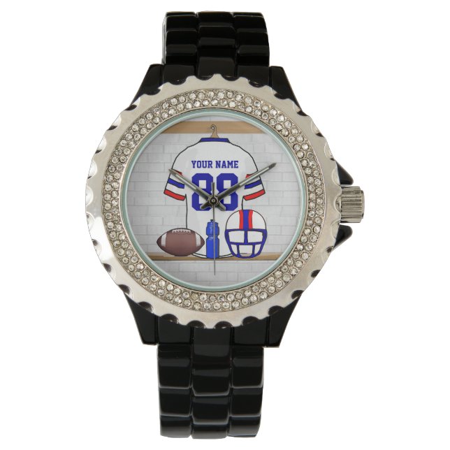 Personalized White Red Blue Football Jersey Watch (Front)