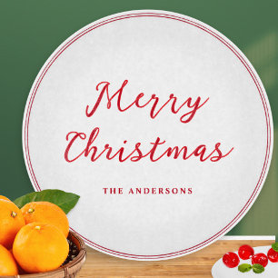 Personalized White Red Festive Merry Christmas Cutting Board