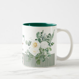 Personalized White Rose Floral Mug, Elegant Custom Two-Tone Coffee Mug
