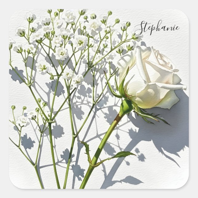 Personalized White Rose Floral Sticker (Front)