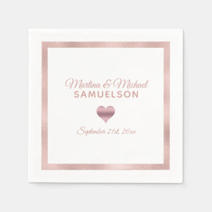 Personalized White Rose Gold Heart Frame Wedding Napkin
