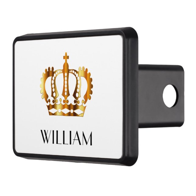 Personalized White Royal Gold Crown  Trailer Hitch Cover (Left)