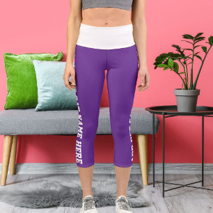 Personalized White Royal Purple Pet Cat Name Capri Leggings