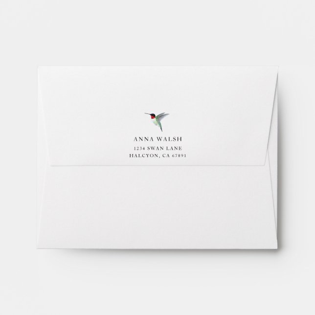 Personalized White Ruby-throated Hummingbird Envelope (Back (Top Flap))