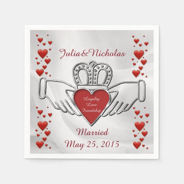 Personalized White Satin Claddagh Symbol Napkins (Front)