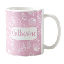 Personalized White Seashells Pink Beach Mug