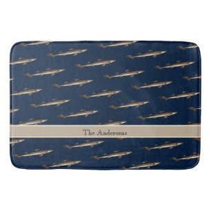 Personalized White Shark Tan Sand background Bath Mat