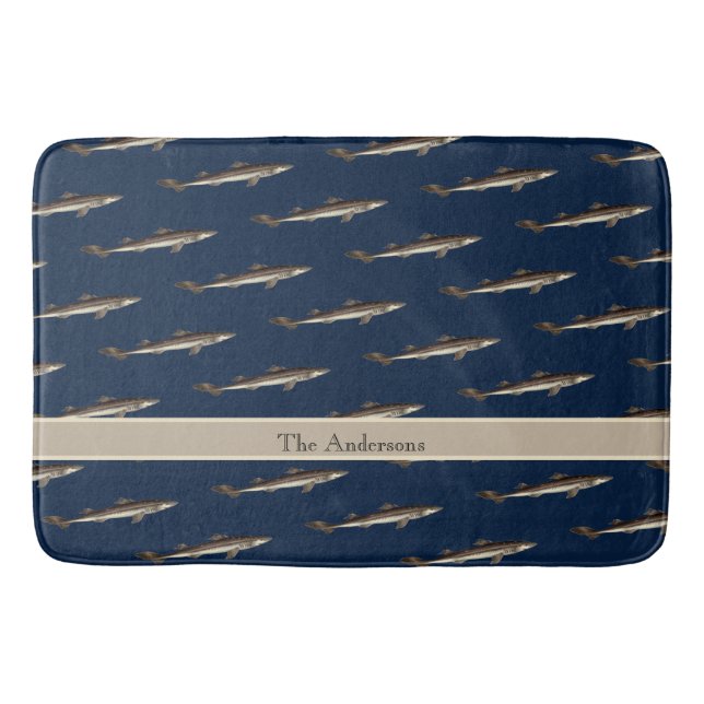 Personalized White Shark Tan Sand background Bath Mat (Front)