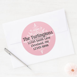 Personalized White Snowflake Return Address Classic Round Sticker