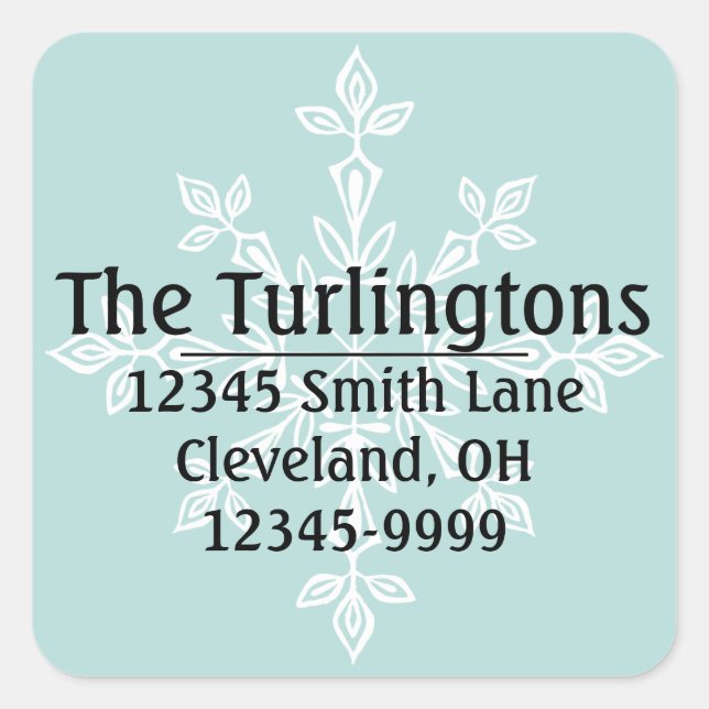Personalized White Snowflake Return Address Square Sticker (Front)
