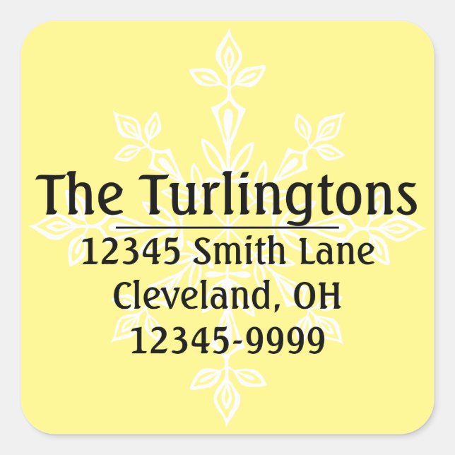 Personalized White Snowflake Return Address Square Sticker (Front)