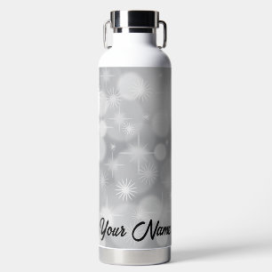 Personalized White Sparkles Water Bottle
