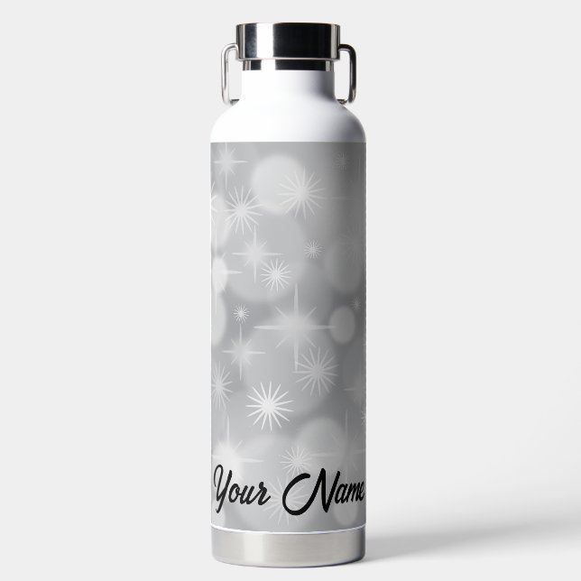 Personalized White Sparkles Water Bottle (Front)