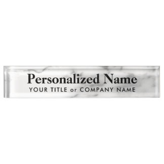 Personalized white stone marble desk nameplate