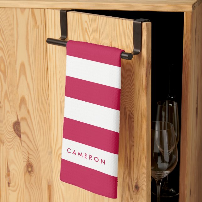 Personalized White Stripes and Editable Colour Kitchen Towel (Thirds Fold)