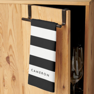 Personalized White Stripes and Editable Colour Kitchen Towel