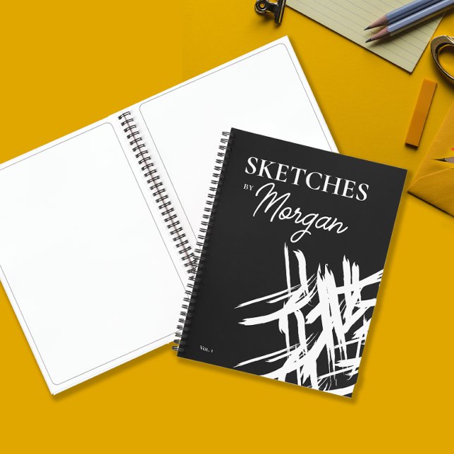 Personalized White strokes Sketches by artist  Notebook (Sketches by the artist, personalized black and white, modern sketch book.)