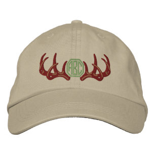 Personalized White Tail Deer Antlers Monogram Embroidered Hat