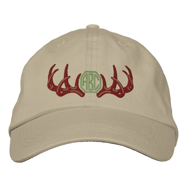Personalized White Tail Deer Antlers Monogram Embroidered Hat (Front)