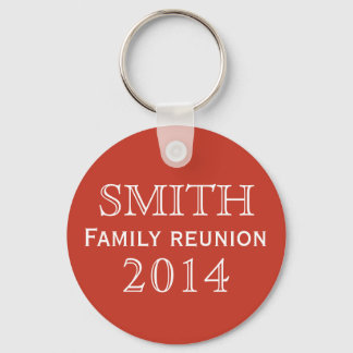 Personalized White Text Red Family Gathering Keychain