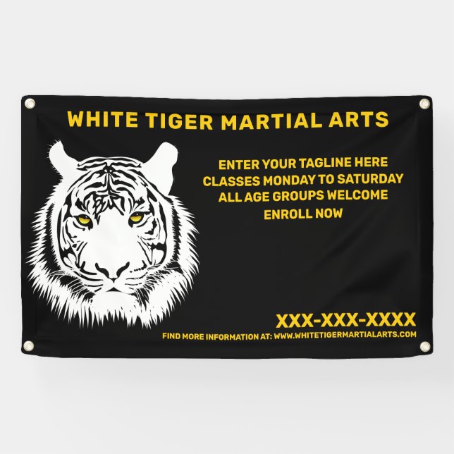 Personalized White Tiger Martial Arts Customize Banner (Horizontal)