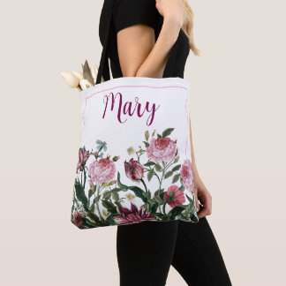 Personalized White Tote Bag - Floral Pattern