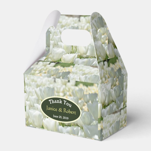 Personalized White Tulip Wedding Favour Box (Front Side)