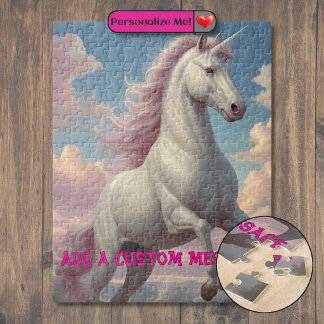 Personalized White Unicorn Clouds Jigsaw Puzzle