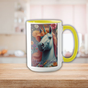 Personalized White Unicorn Flower Portrait Mug