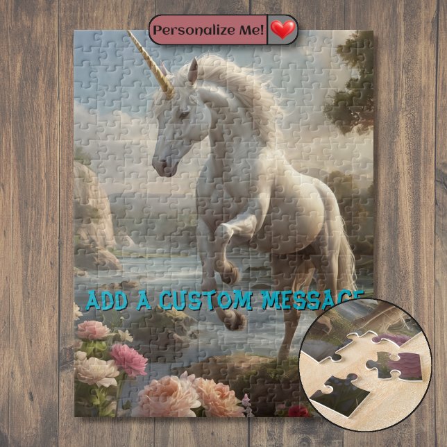 Personalized White Unicorn Flower Stream Jigsaw Puzzle (Personalized White Unicorn Flower Stream Jigsaw Puzzle)